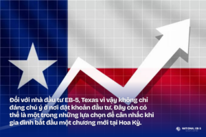 Lá cờ Texas và mũi tên tăng trưởng minh họa sự phát triển kinh tế và dân số Texas