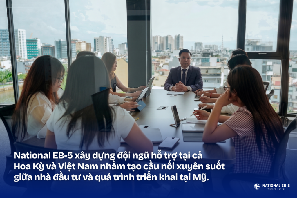 National EB-5 Wealth Center team meeting illustrating EB-5 investor support and coordination between the United States and Vietnam